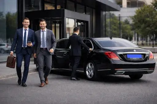 Zakelijk taxivervoer in Haarlem met luxe auto en representatieve chauffeur.